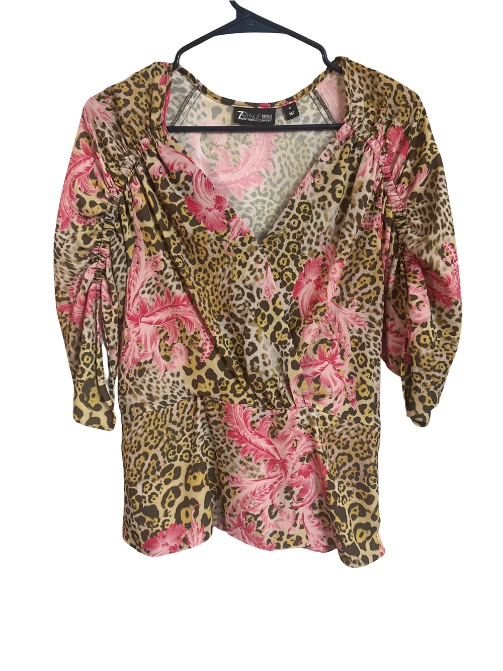 7th Avenue Pink Floral & Leopard Print Wrap Blouse